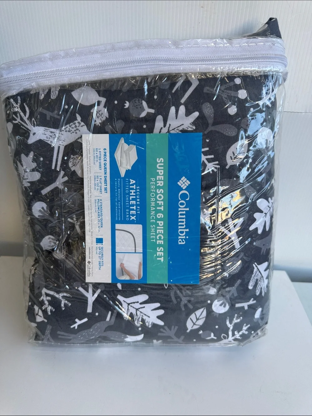 NEW Columbia SUPER SOFT 6 PIECE SET PERFORMANCE SHEET QUEEN WOODLAND ANIMAL BLAC